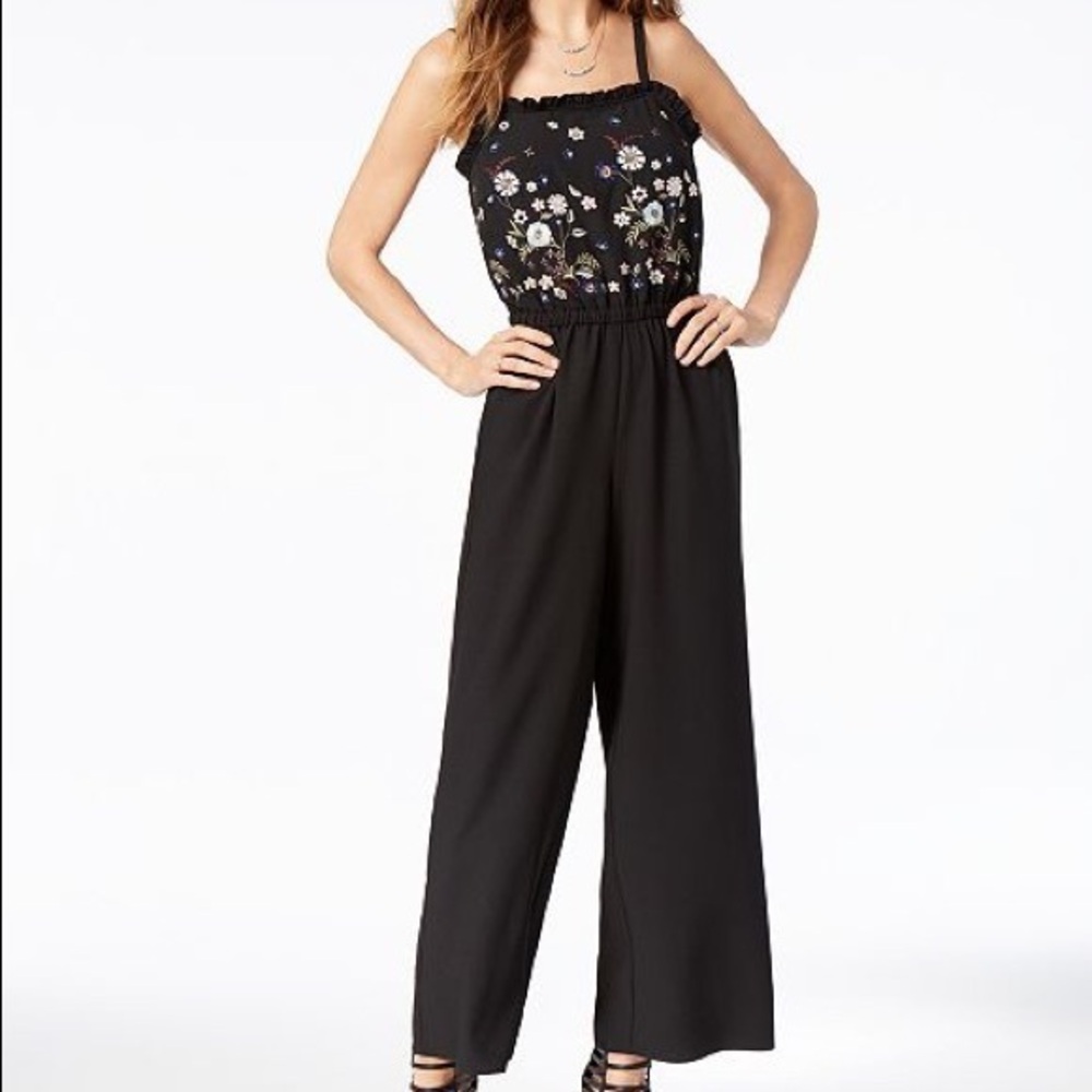 One Heart Floral Embroidered Jumpsuit Large
